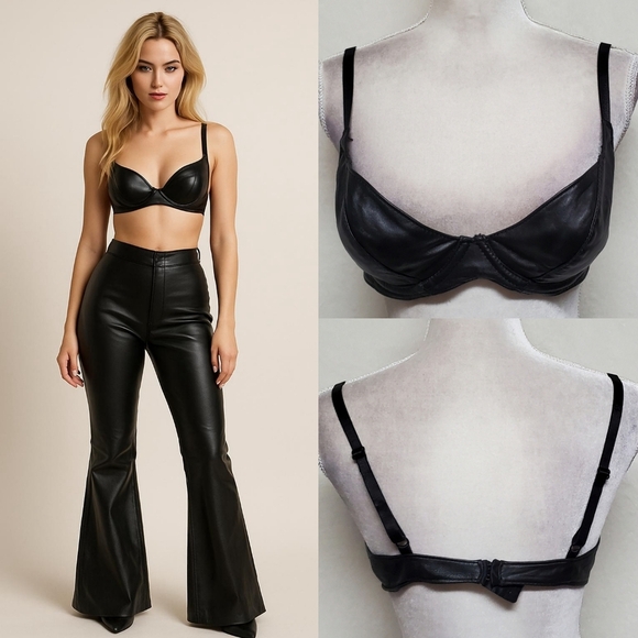 Spartacus Other - Spartacus Leathers of Oregon Rare Black Leather Low Cut Demi Balconette Bra 38C